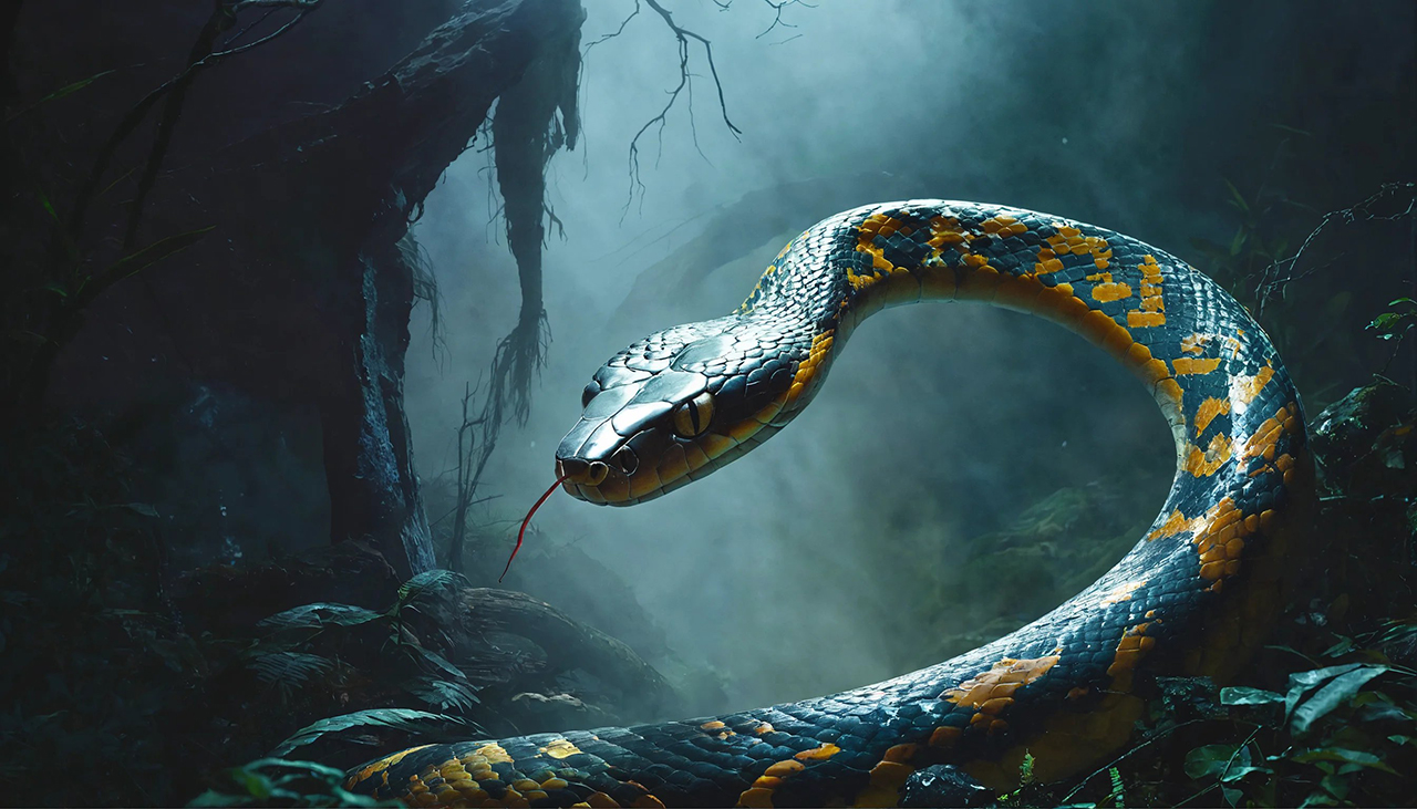 يرى المرأة على شكل نصف ثعبان مستدرجة أحد الجنود لتغرس أنيابها في رقبته ………… صار المسكين ضحية